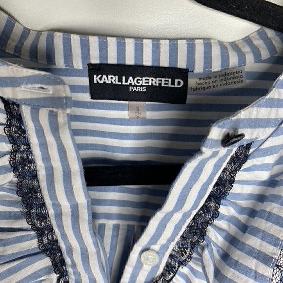 Karl Lagerfeld Blouse Size S Women's Collared Ruffle Bell Sleeve Button Down - Picture 4 of 6